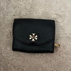 Tory Burch Black Leather Wallet with Gold Emblem